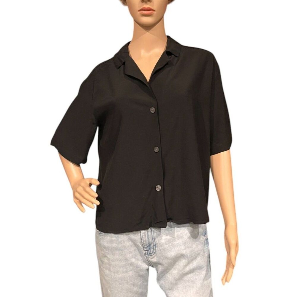 A NEW DAY Black Rayon Button Up Blouse Sz M